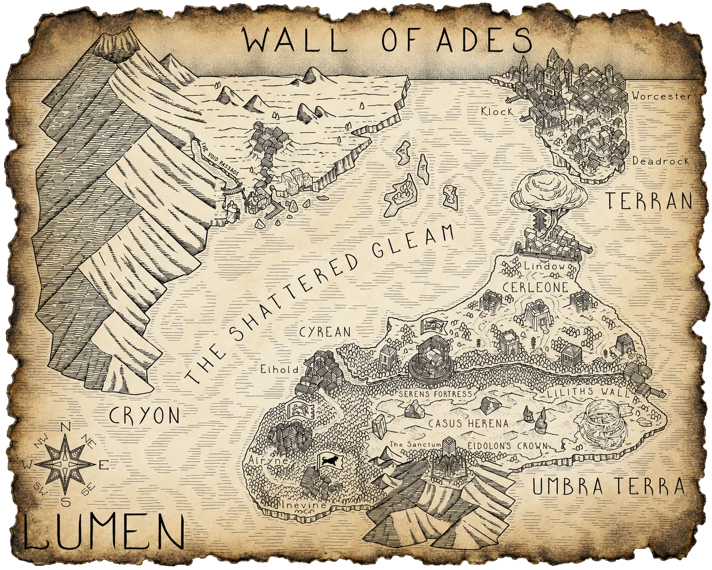 Aged, torn hand-drawn map of Black Heaven